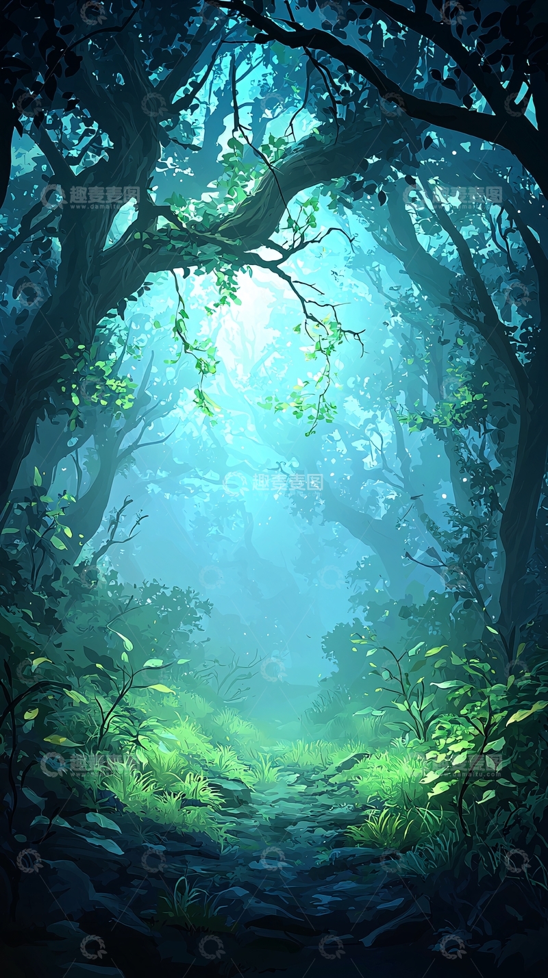 高清大图下载【趣麦麦图】神秘森林中的光束