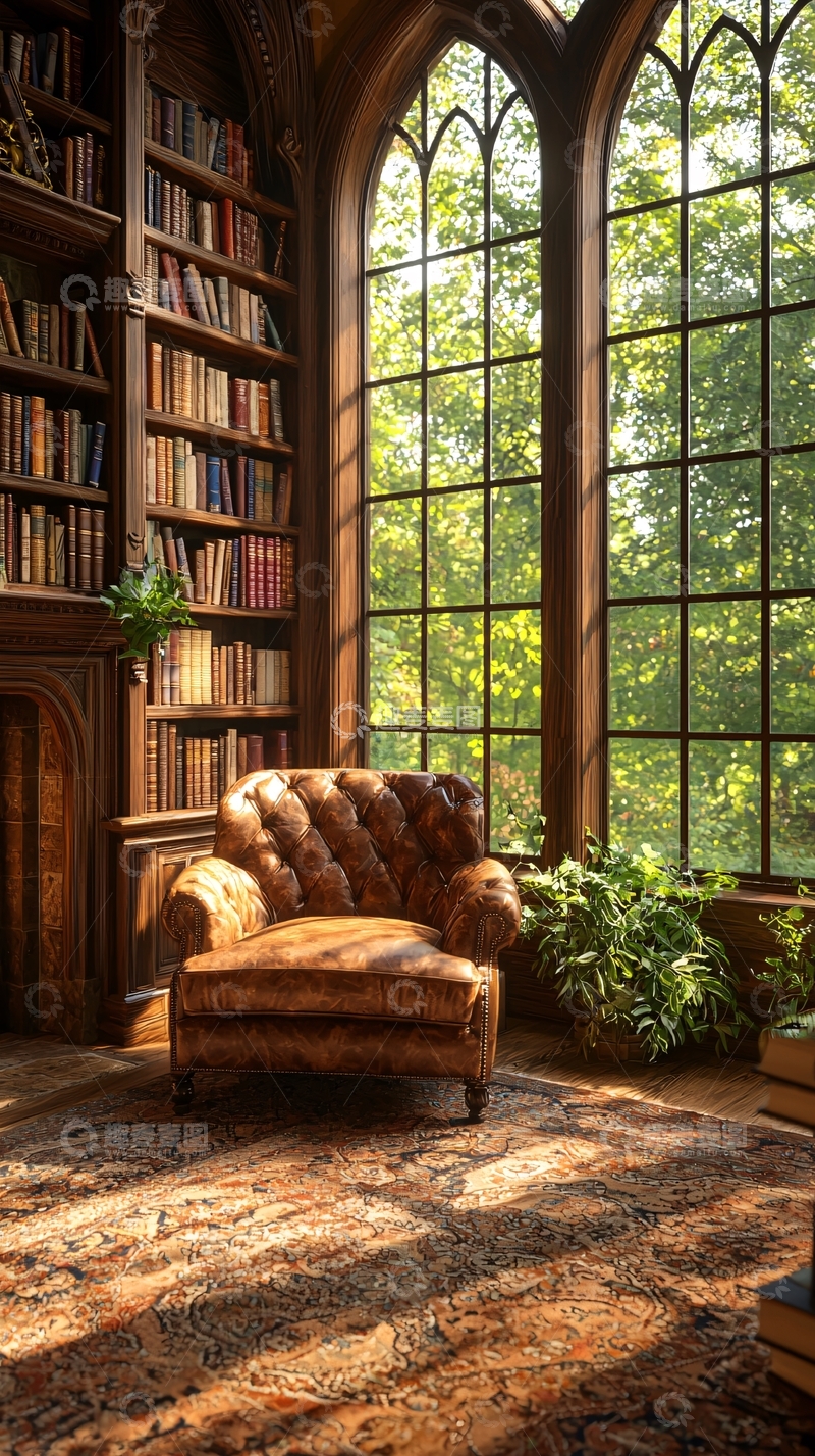 高清大图下载【趣麦麦图】阳光洒满书房的温馨角落