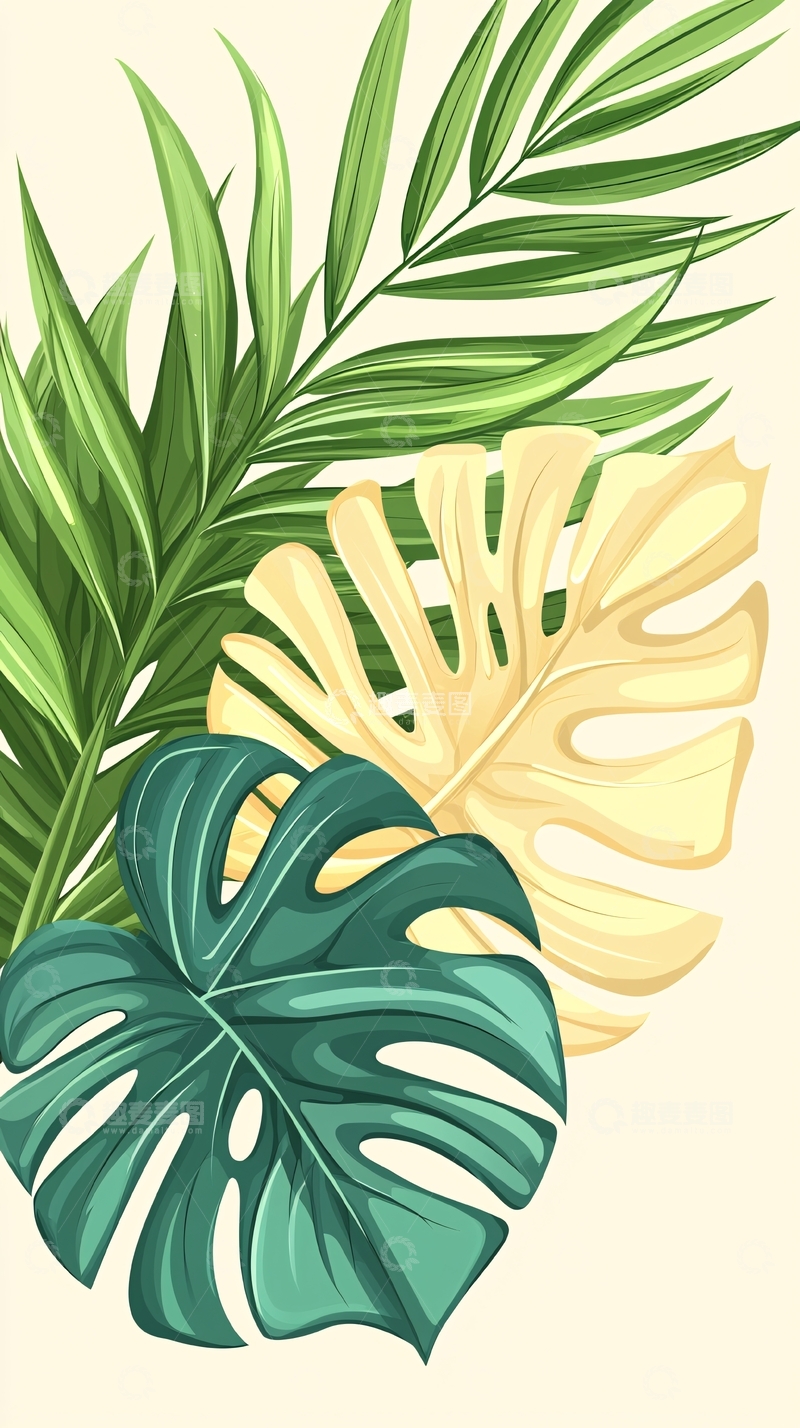 高清大图下载【趣麦麦图】热带植物叶子插画素材