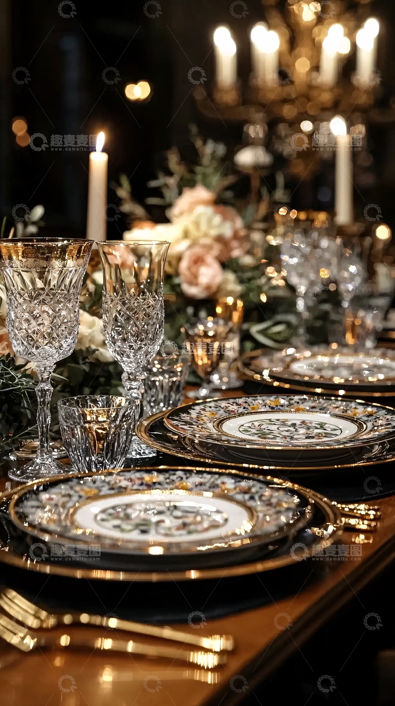 高清大图下载【趣麦麦图】-优雅餐桌布置与烛光晚餐