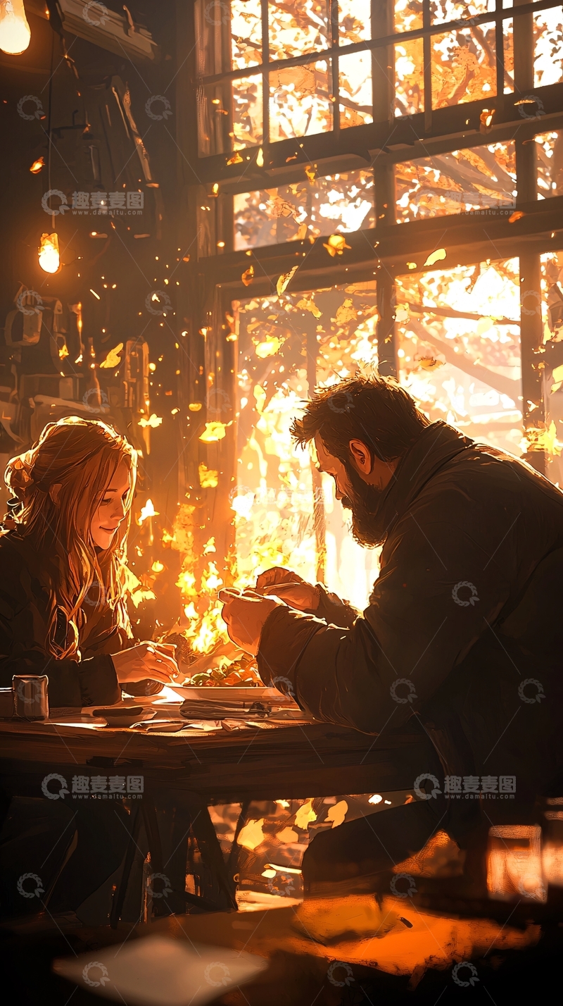 高清大图下载【趣麦麦图】秋日咖啡馆里的温馨时光
