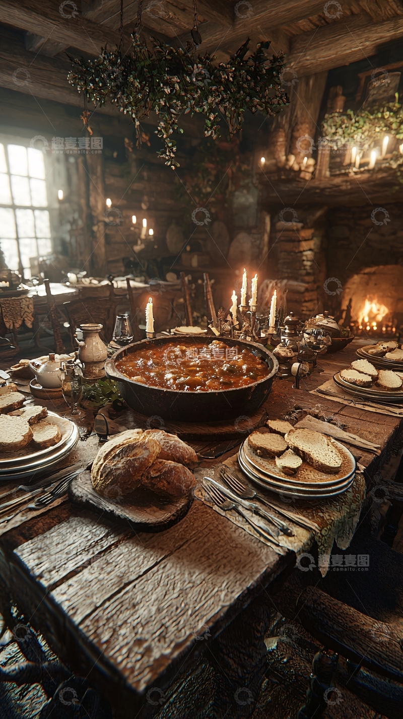 高清大图下载【趣麦麦图】中世纪风格的宴会厅餐桌布置