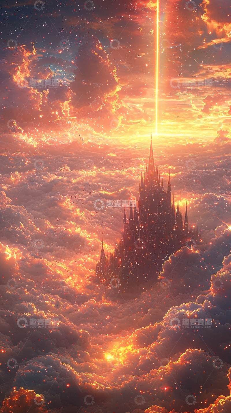 高清大图下载【趣麦麦图】云端城堡幻想风景