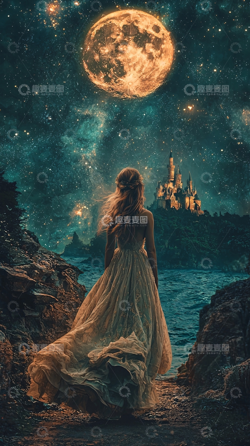 高清大图下载【趣麦麦图】月光下的城堡与公主