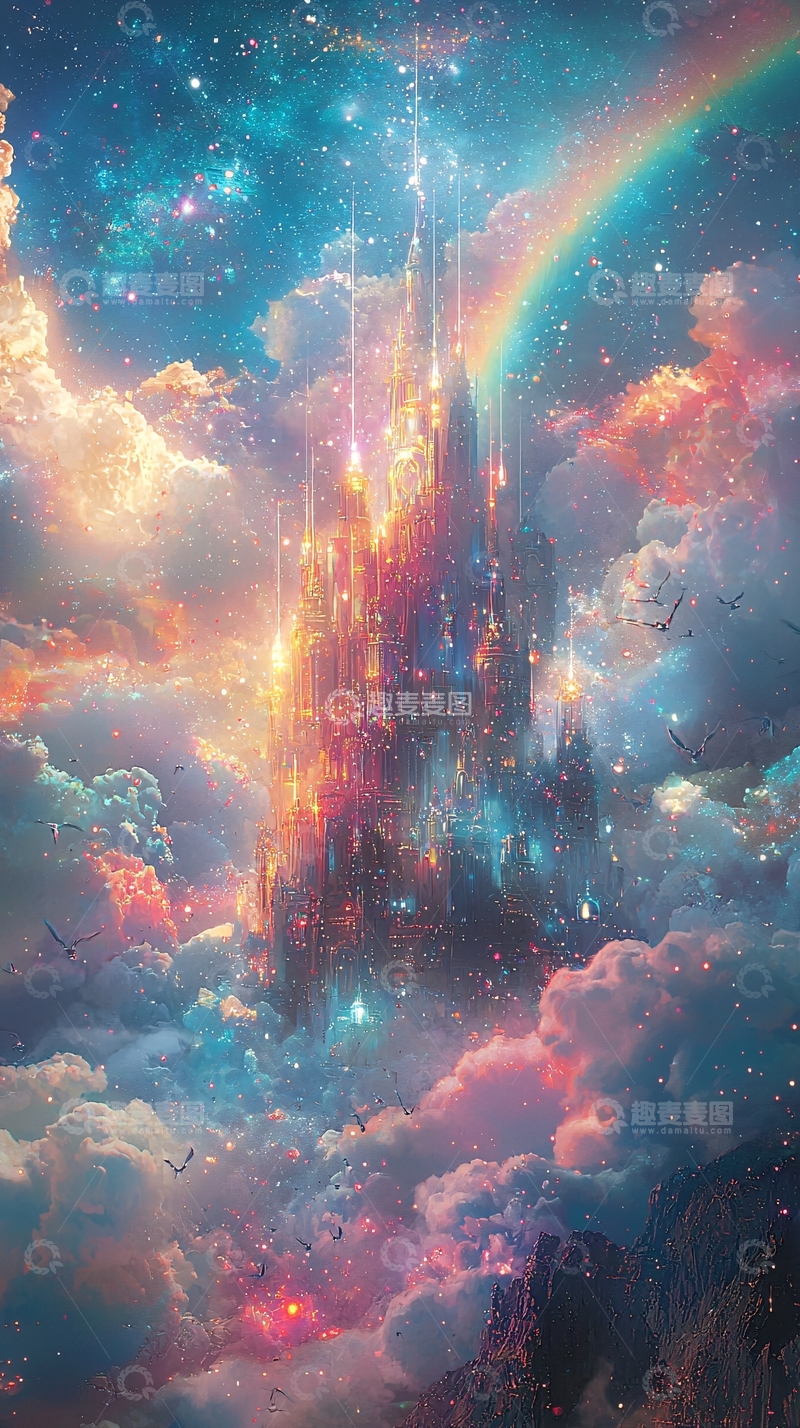 高清大图下载【趣麦麦图】梦幻城堡与彩虹的天空