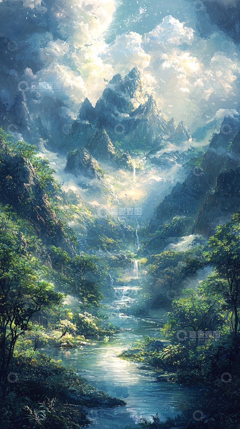 高清大图下载【趣麦麦图】山间瀑布溪流自然风光