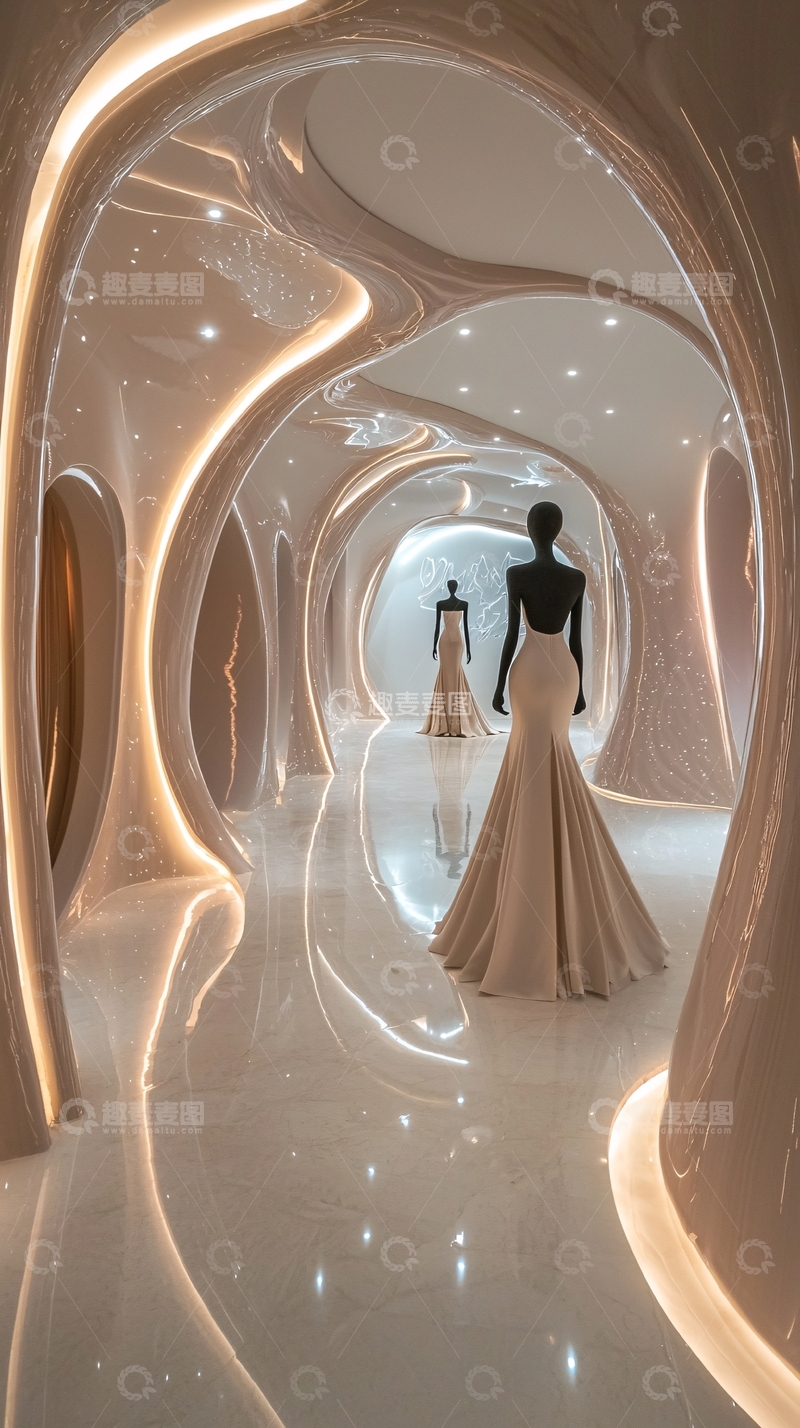 高清大图下载【趣麦麦图】未来感走廊展示模特服装