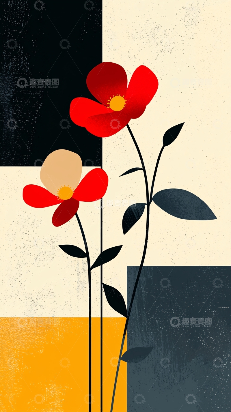 高清大图下载【趣麦麦图】抽象花卉艺术插画背景图