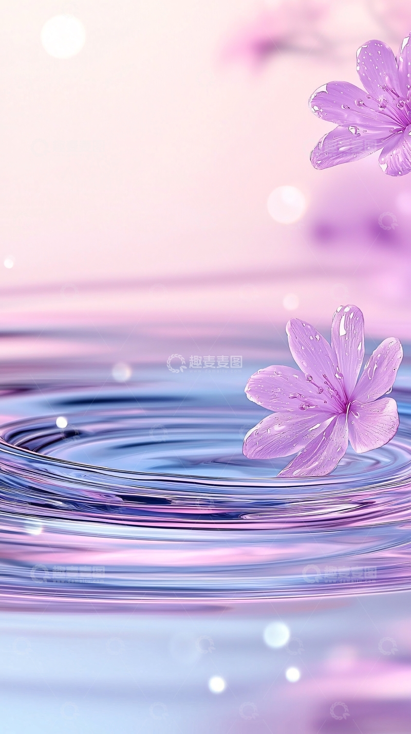 高清大图下载【趣麦麦图】紫色花瓣漂浮在水面上
