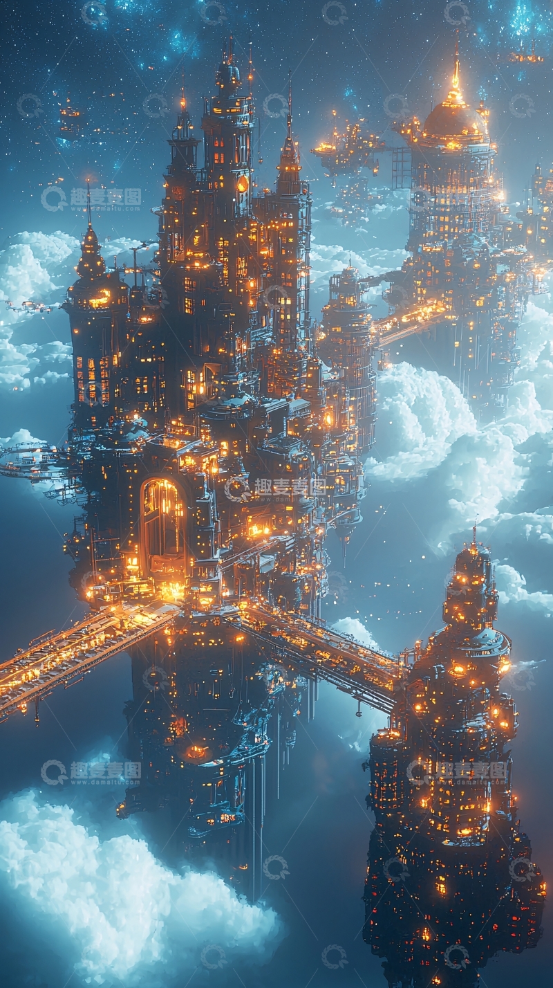 高清大图下载【趣麦麦图】云端之城幻想未来建筑