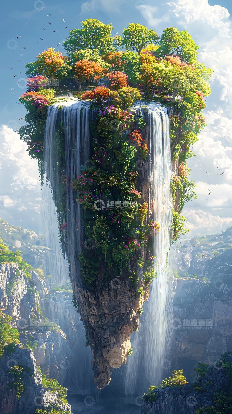 高清大图下载【趣麦麦图】悬空瀑布森林奇观