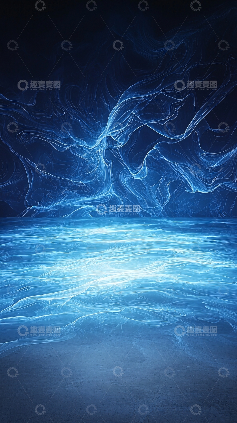 高清大图下载【趣麦麦图】蓝色抽象流动线条背景