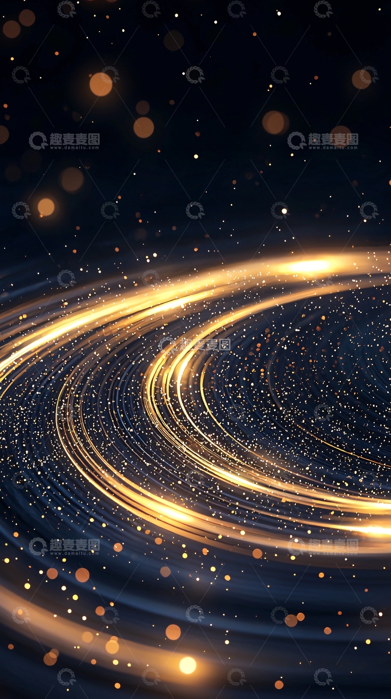 高清大图下载【趣麦麦图】金色光带旋转星空背景