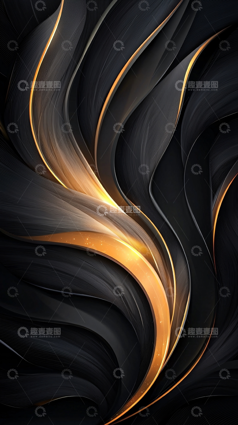 高清大图下载【趣麦麦图】黑色渐变金色线条抽象艺术背景