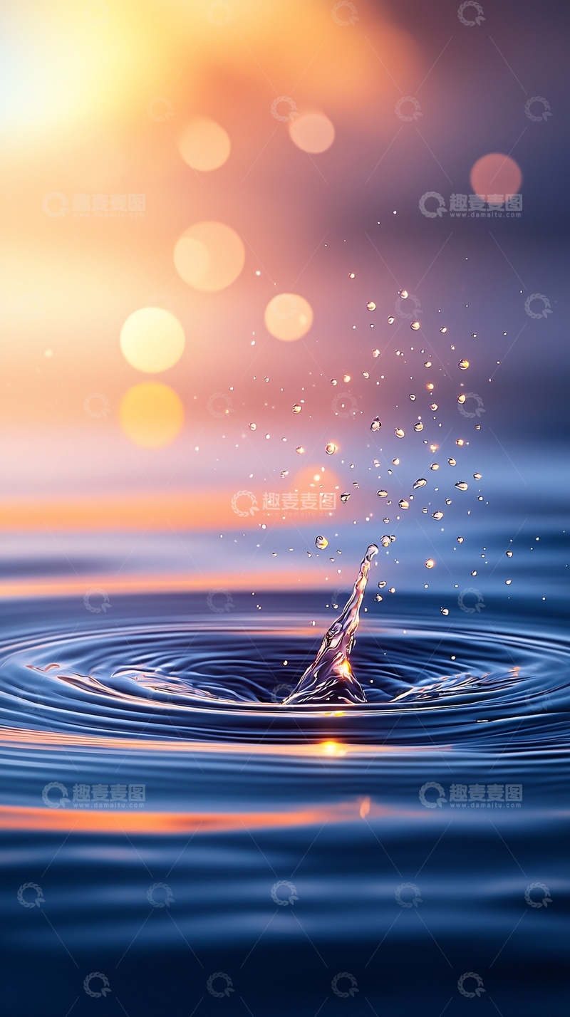 高清大图下载【趣麦麦图】水滴溅起夕阳余晖