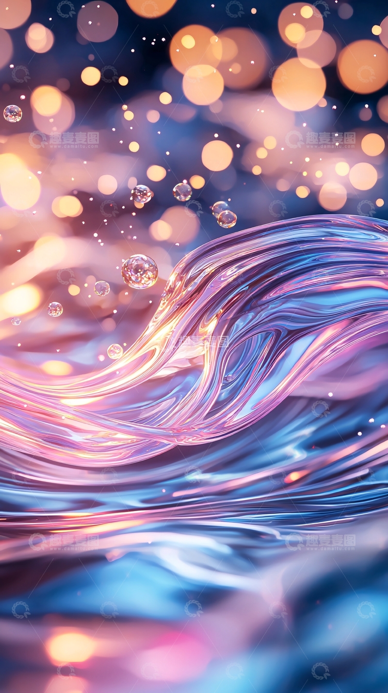 高清大图下载【趣麦麦图】梦幻波浪与光点的艺术插画