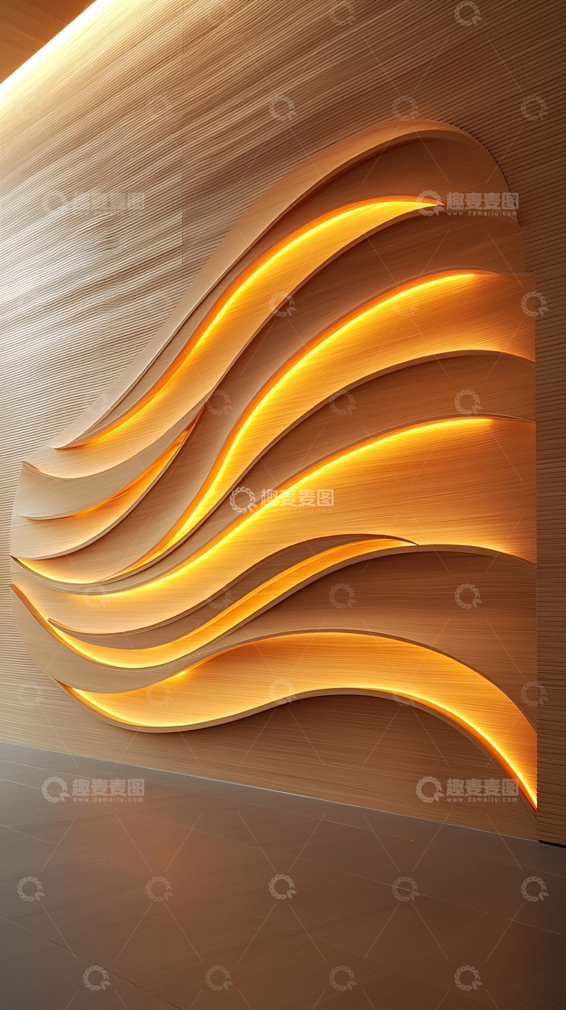 高清大图下载【趣麦麦图】波浪形木质墙面装饰灯饰
