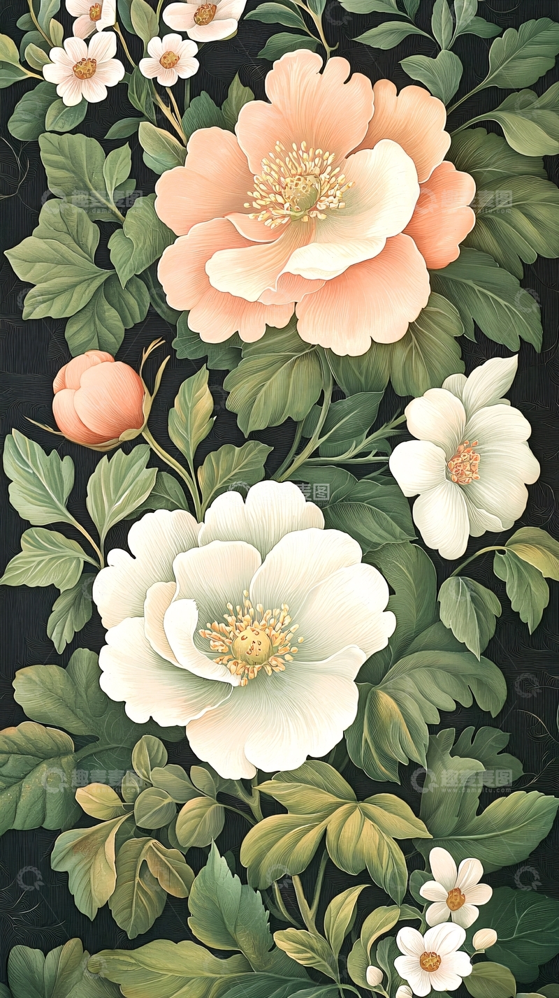 高清大图下载【趣麦麦图】古典花卉图案背景素材