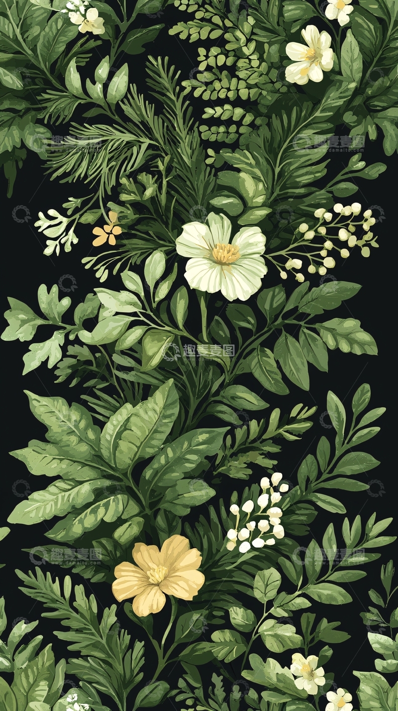 高清大图下载【趣麦麦图】绿色植物花卉图案背景