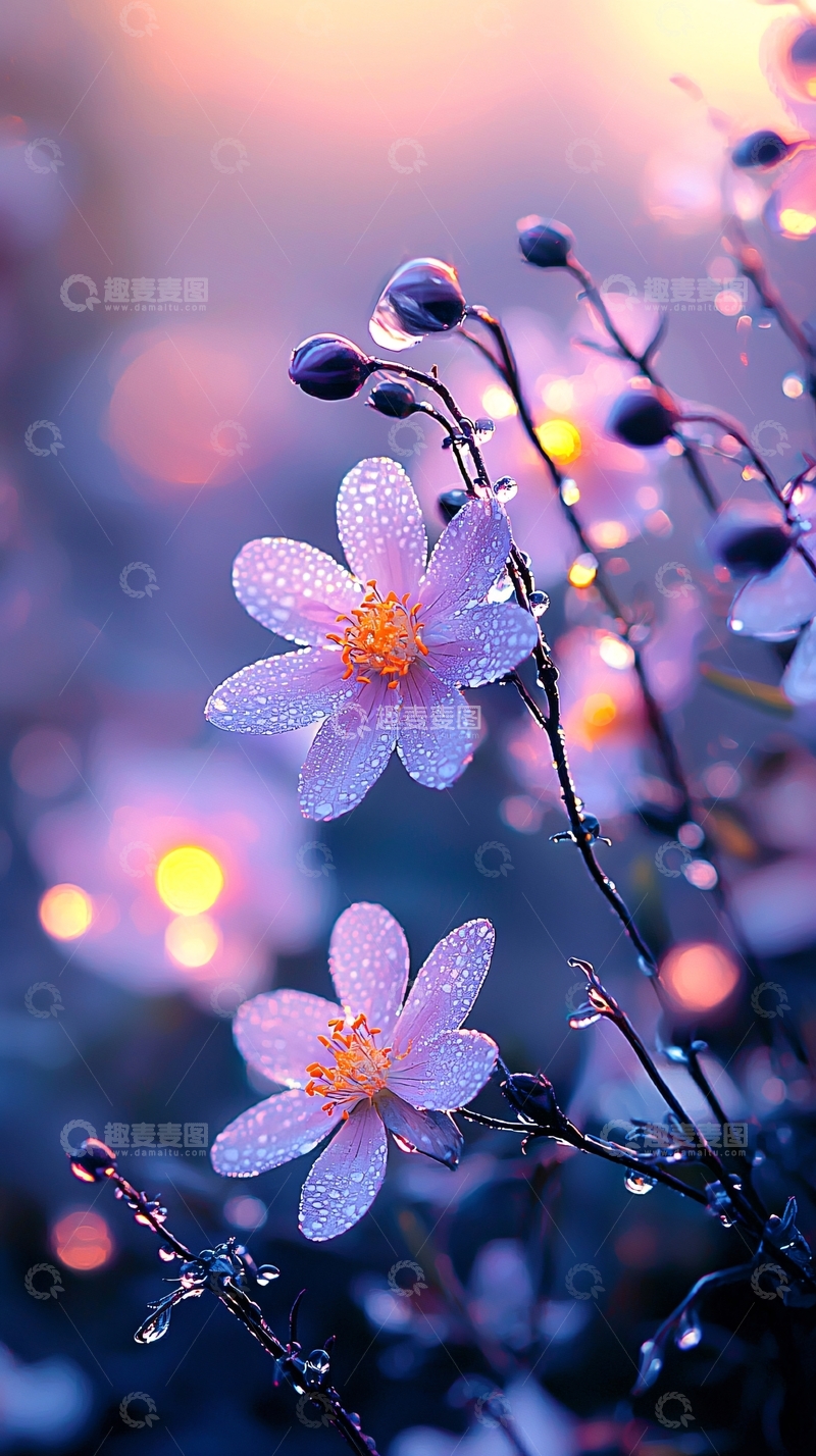 高清大图下载【趣麦麦图】紫色花朵雨后露珠自然风景