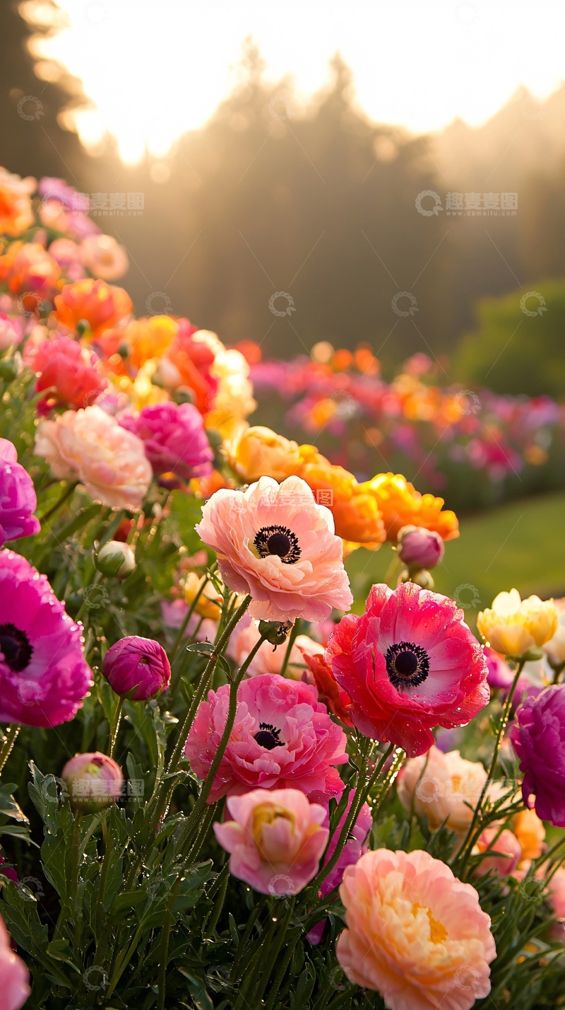 高清大图下载【趣麦麦图】夕阳下的花海美景