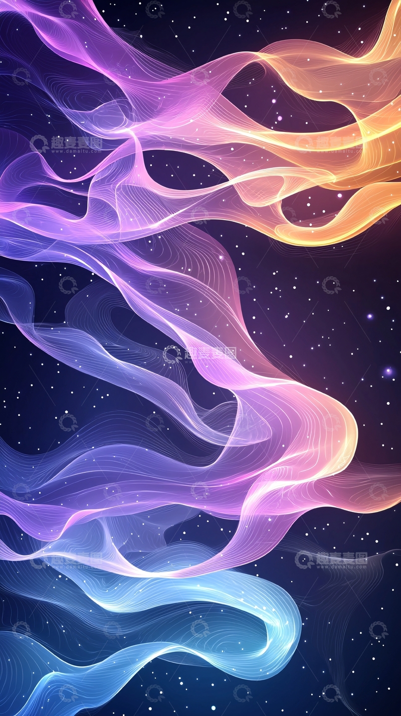 高清大图下载【趣麦麦图】梦幻波浪星空背景图