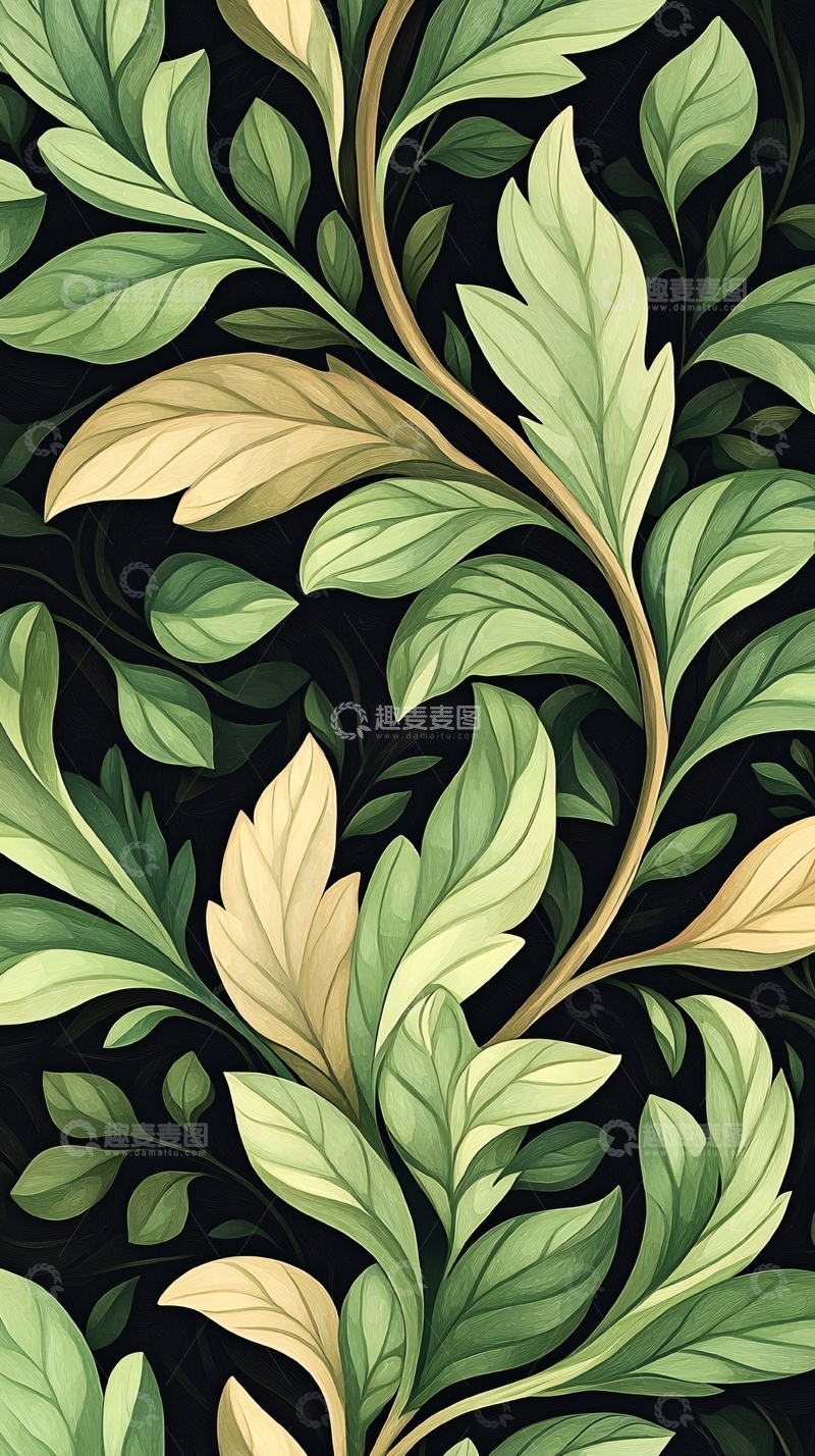 高清大图下载【趣麦麦图】绿色植物花卉图案背景