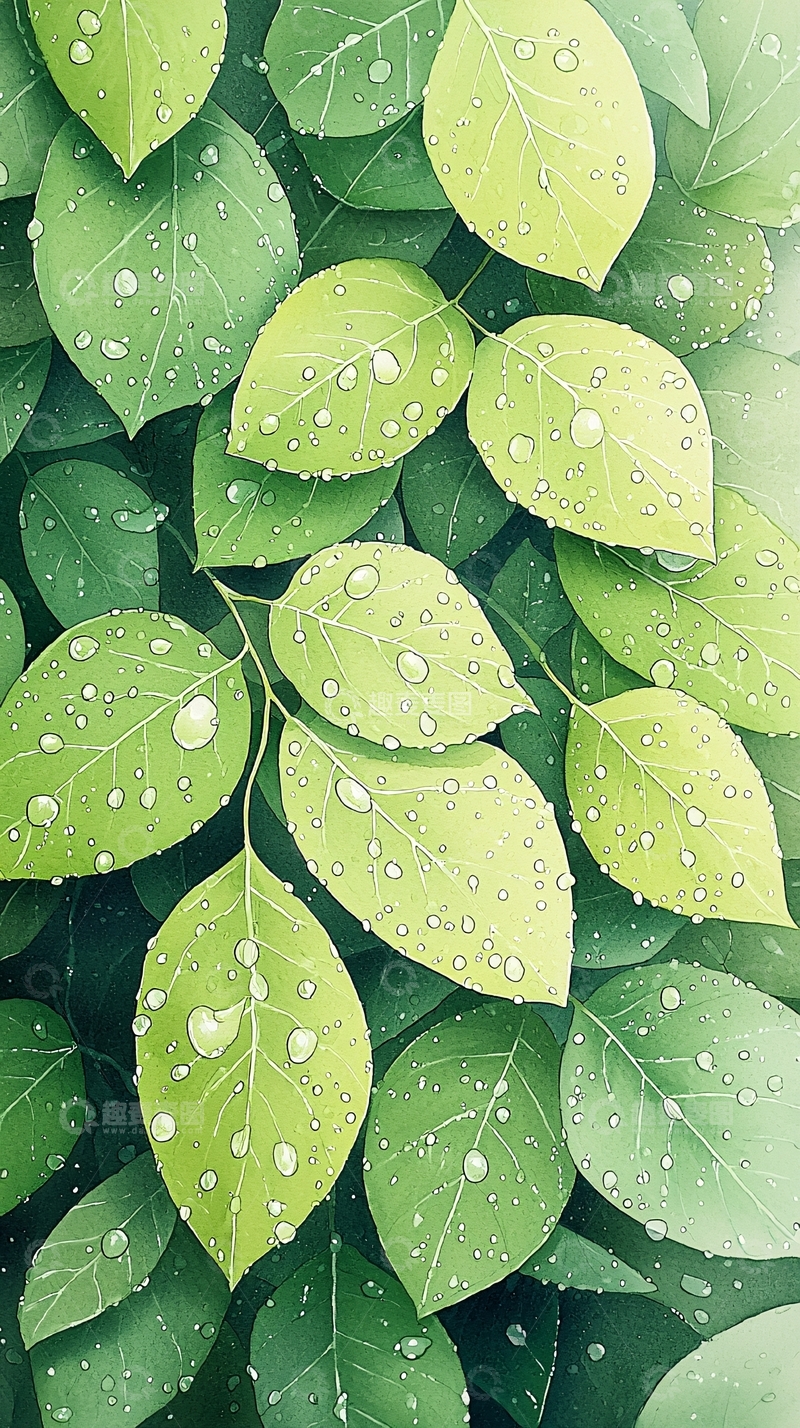 高清大图下载【趣麦麦图】雨后清新绿叶背景图