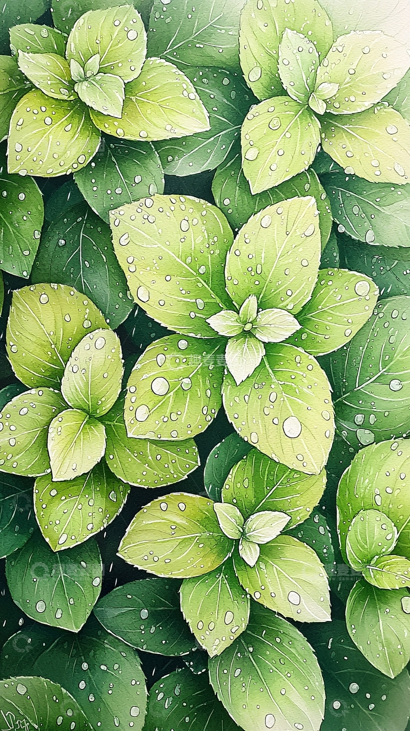 高清大图下载【趣麦麦图】雨后清新绿叶自然背景