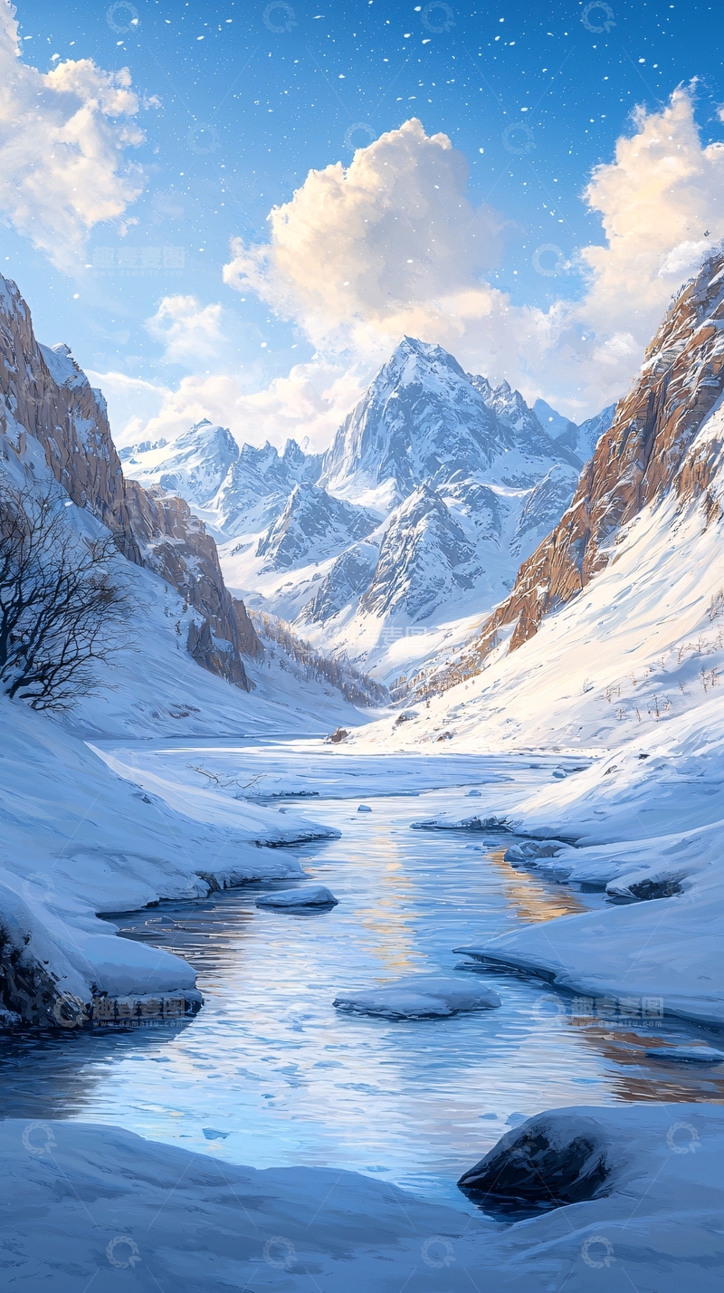 高清大图下载【趣麦麦图】雪山峡谷冬季风景