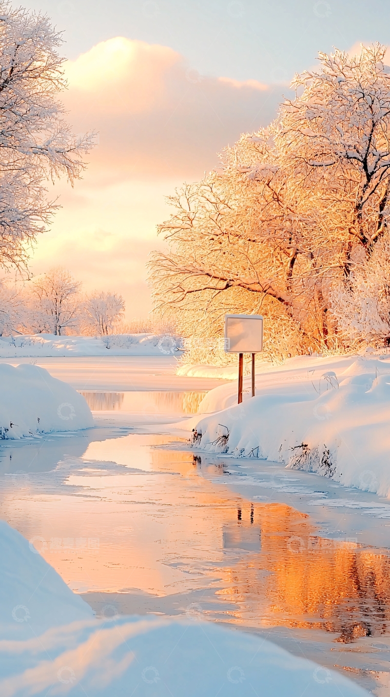 高清大图下载【趣麦麦图】冬日雪景河流风景