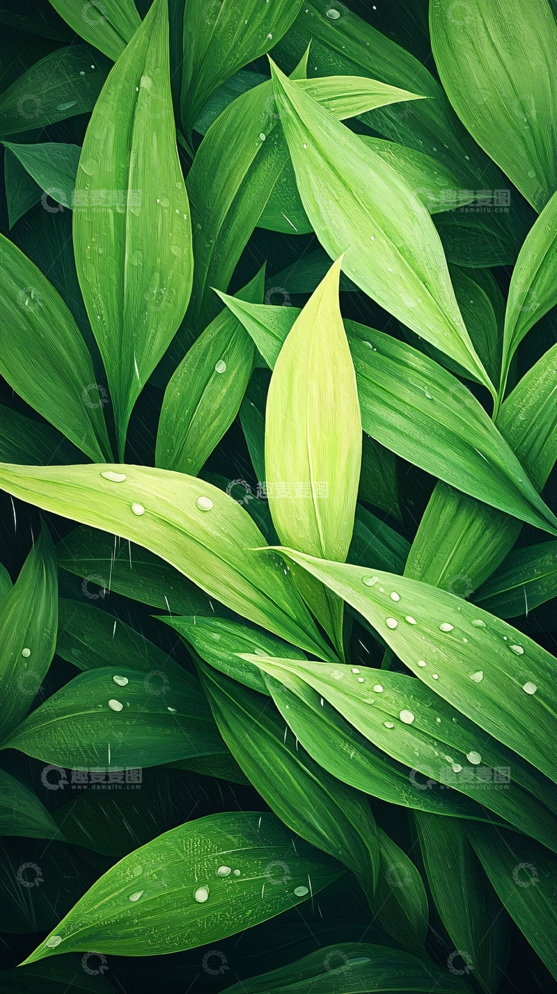 高清大图下载【趣麦麦图】雨后清新绿叶背景图