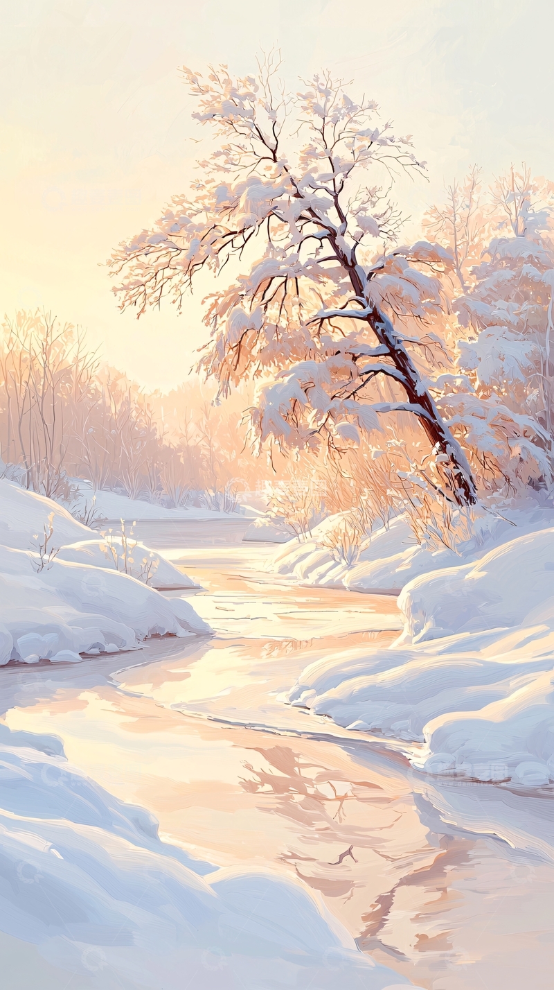 高清大图下载【趣麦麦图】冬日雪景河流风景