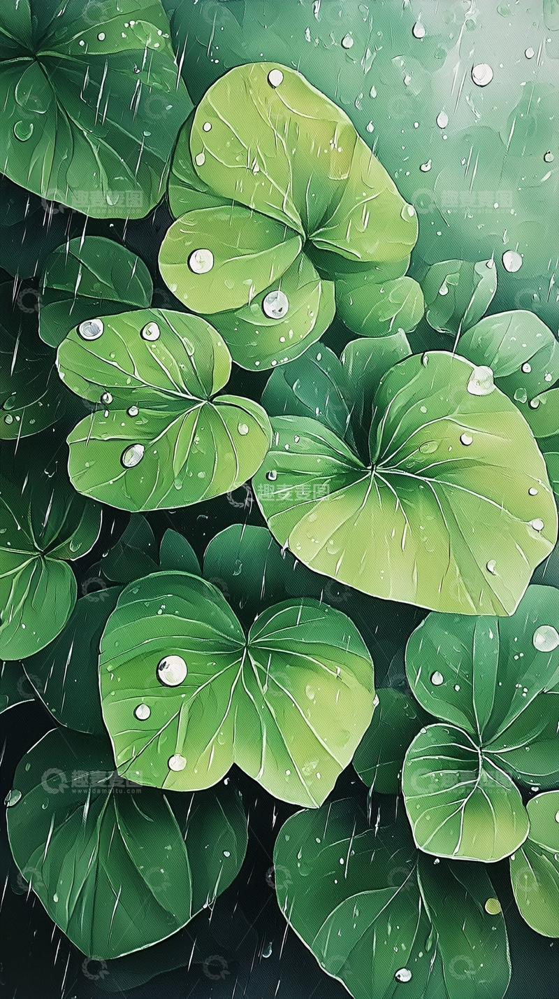 高清大图下载【趣麦麦图】雨中荷叶滴水图