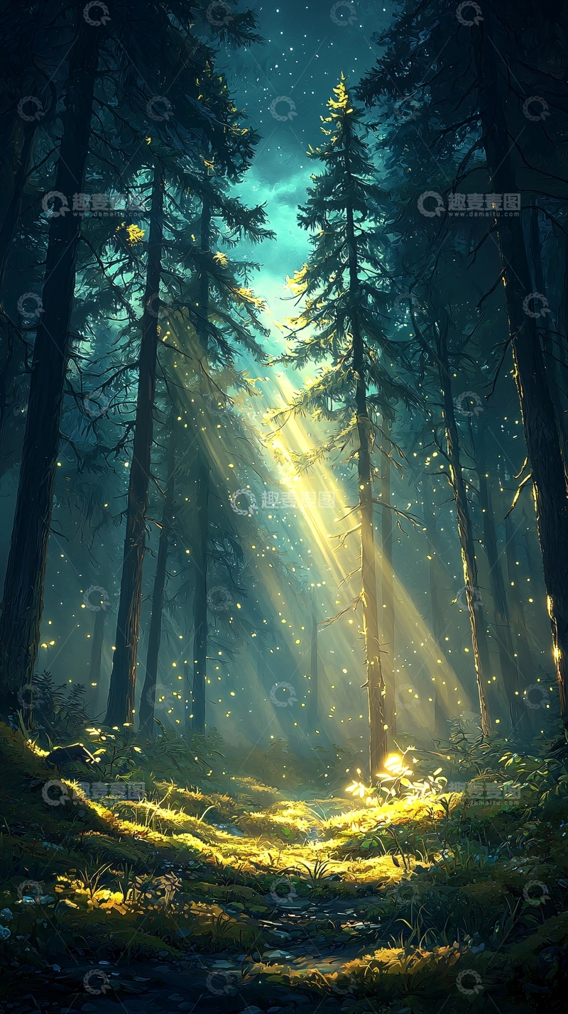 高清大图下载【趣麦麦图】梦幻森林光束