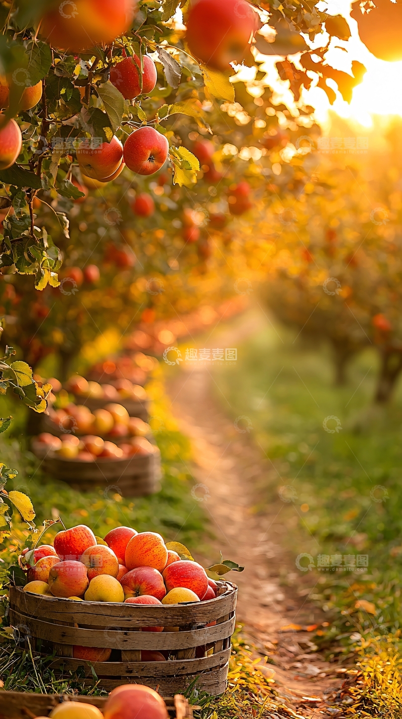 高清大图下载【趣麦麦图】秋日果园苹果丰收场景