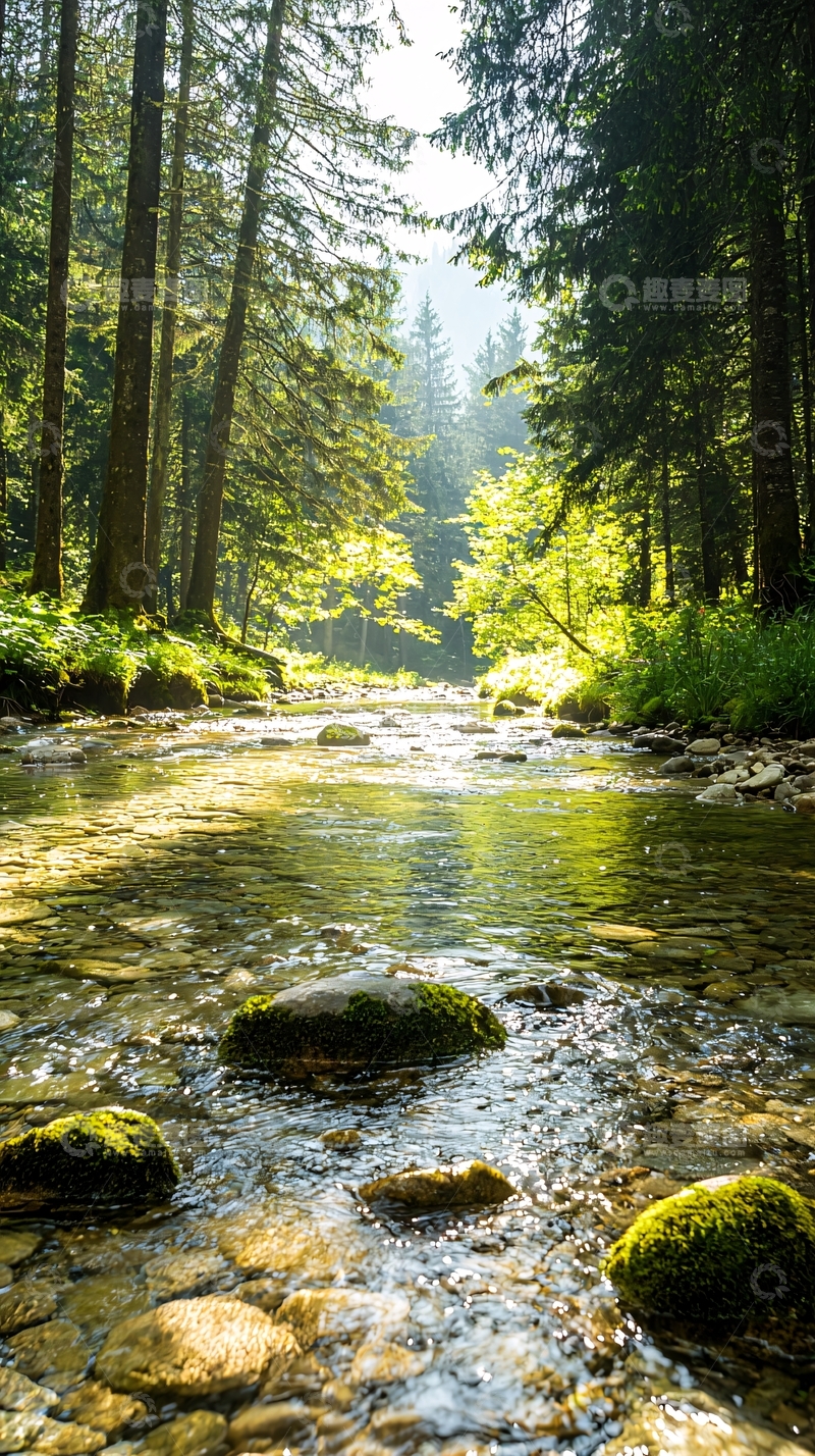 高清大图下载【趣麦麦图】森林中的清澈小溪