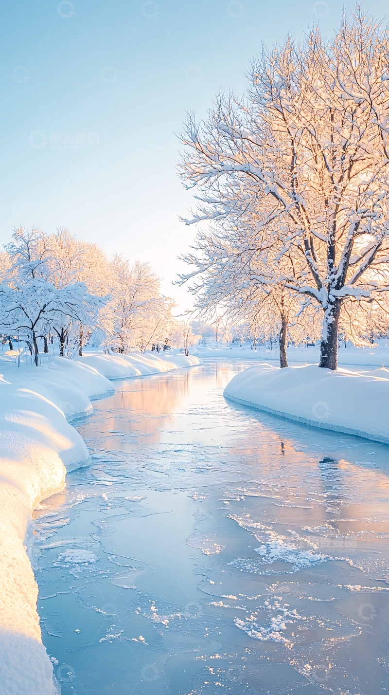 高清大图下载【趣麦麦图】冬日雪景河流风景