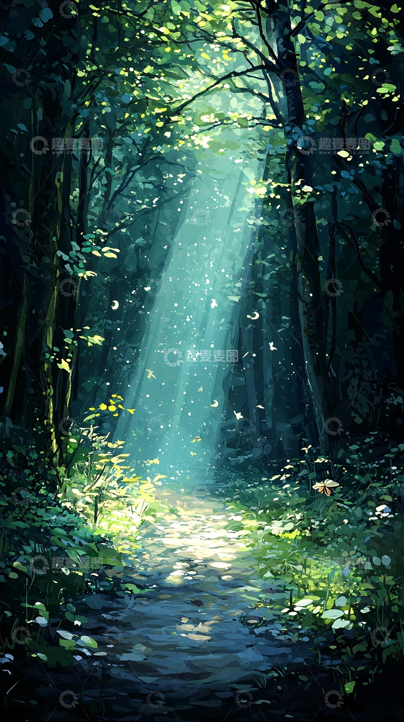 高清大图下载【趣麦麦图】森林中的光束与小径