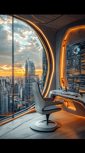 未来办公室俯瞰城市景观