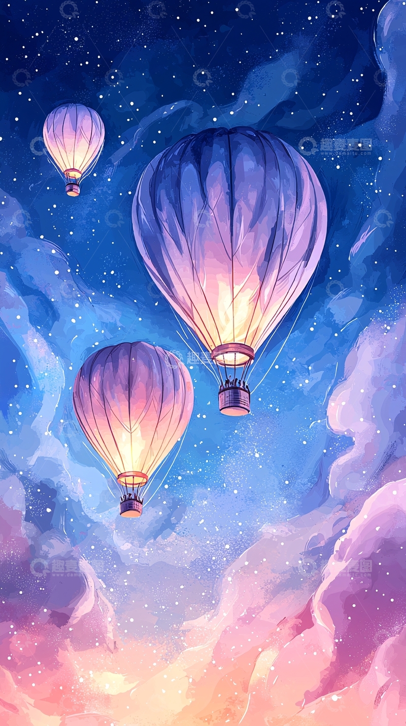 高清大图下载【趣麦麦图】夜空中的热气球