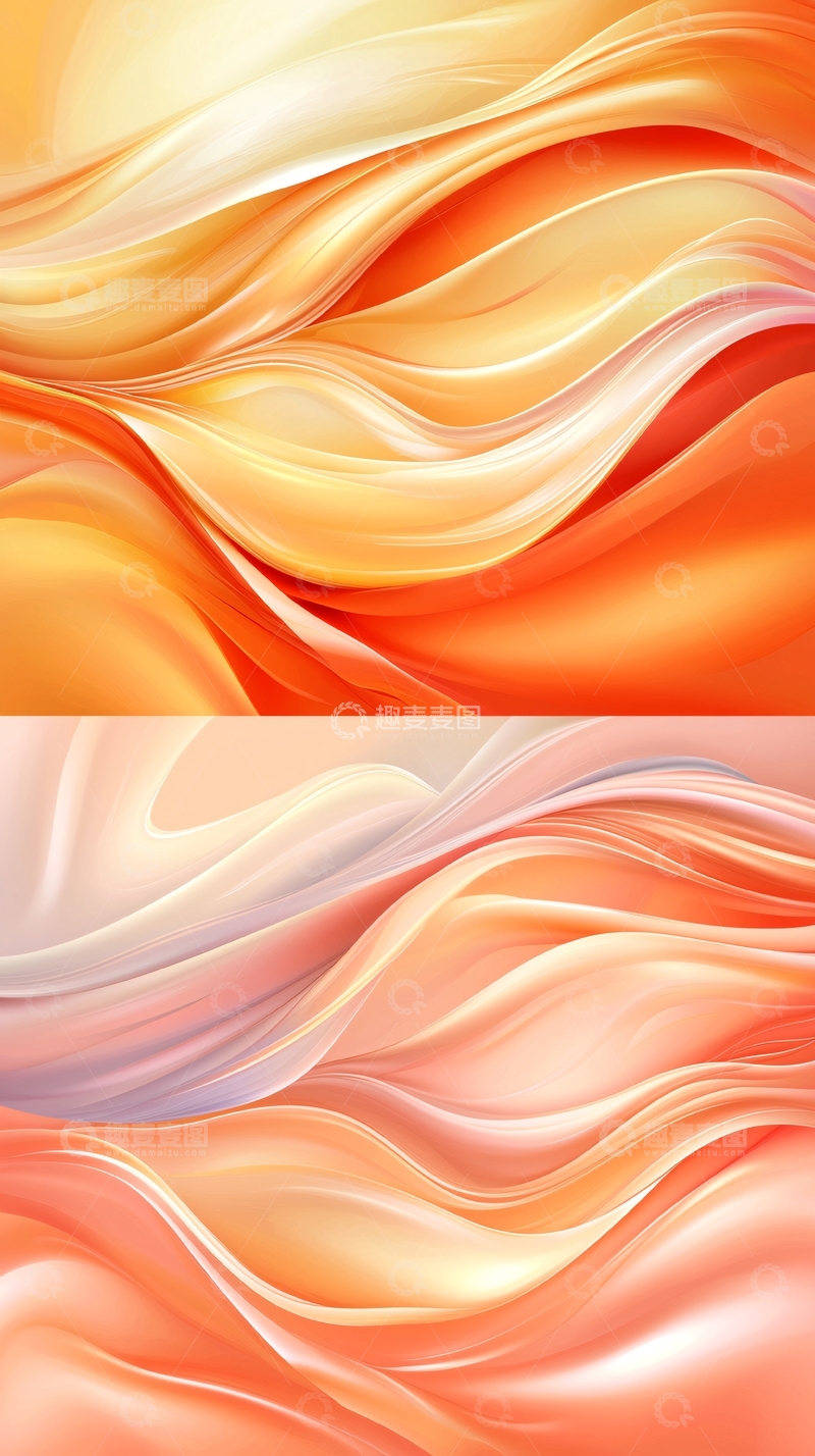 高清大图下载【趣麦麦图】抽象橙色渐变流动线条背景