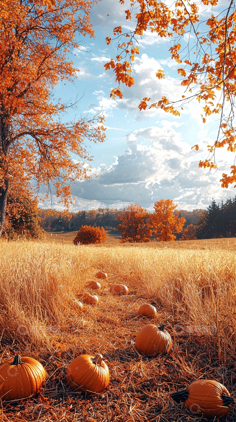 高清大图下载【趣麦麦图】秋日南瓜田风景