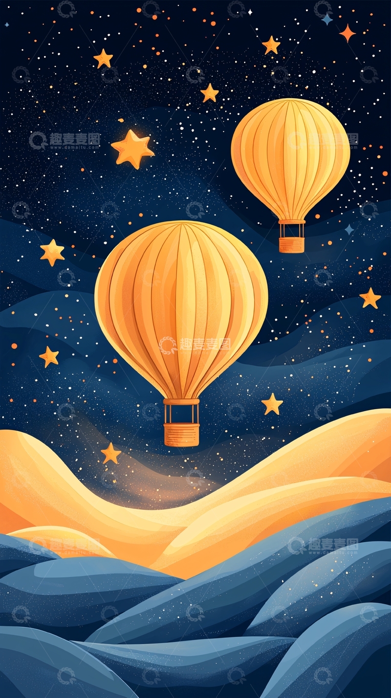 高清大图下载【趣麦麦图】夜空下的热气球