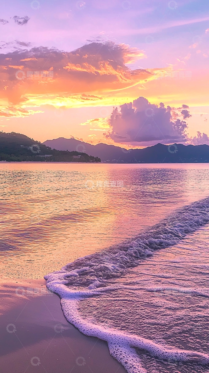 高清大图下载【趣麦麦图】日落海滩海浪沙滩风景