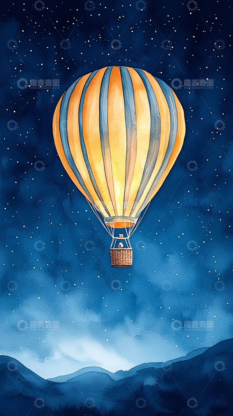 高清大图下载【趣麦麦图】夜空中的热气球