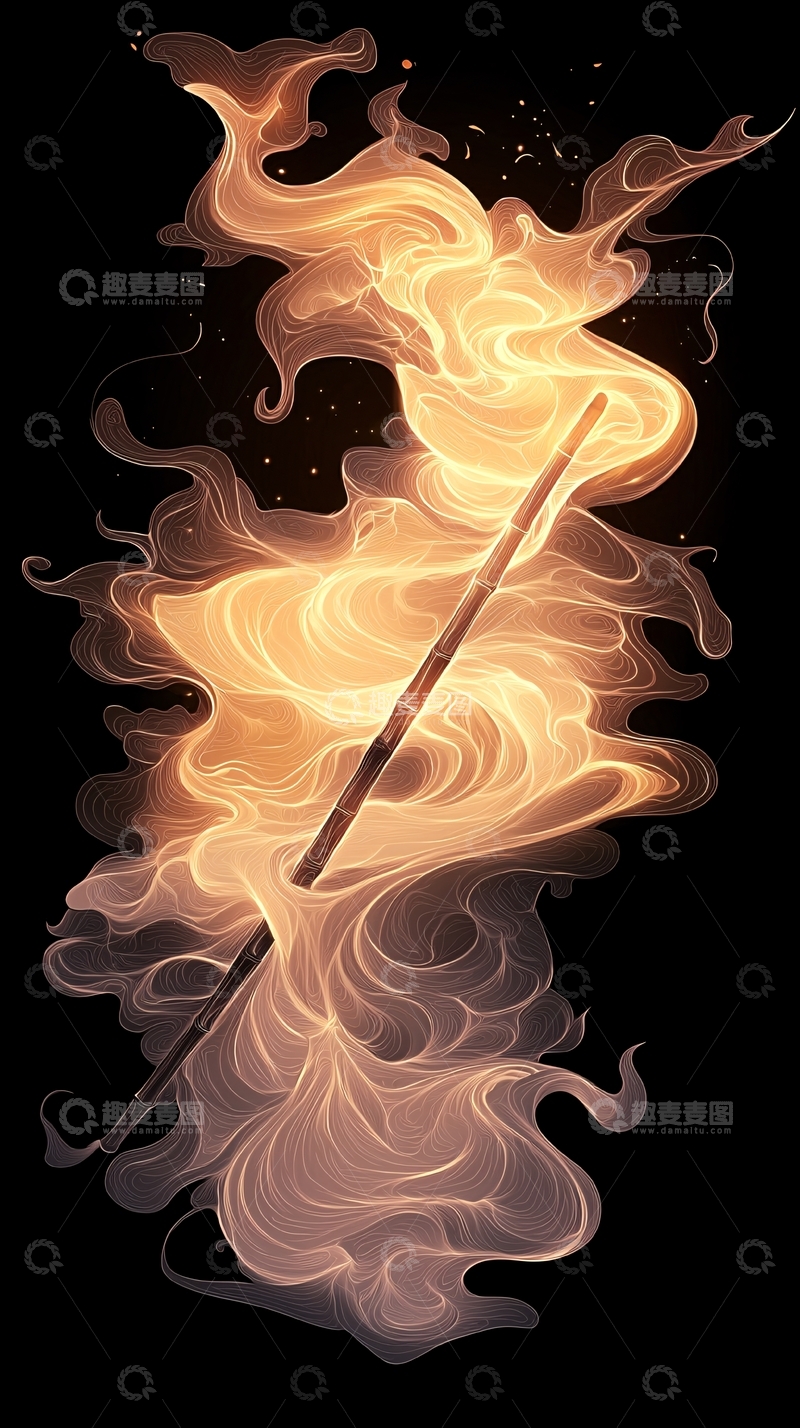 高清大图下载【趣麦麦图】火焰中的魔杖插画