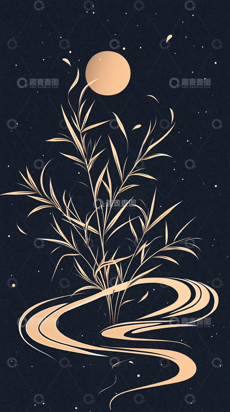 高清大图下载【趣麦麦图】夜空下的草与河流