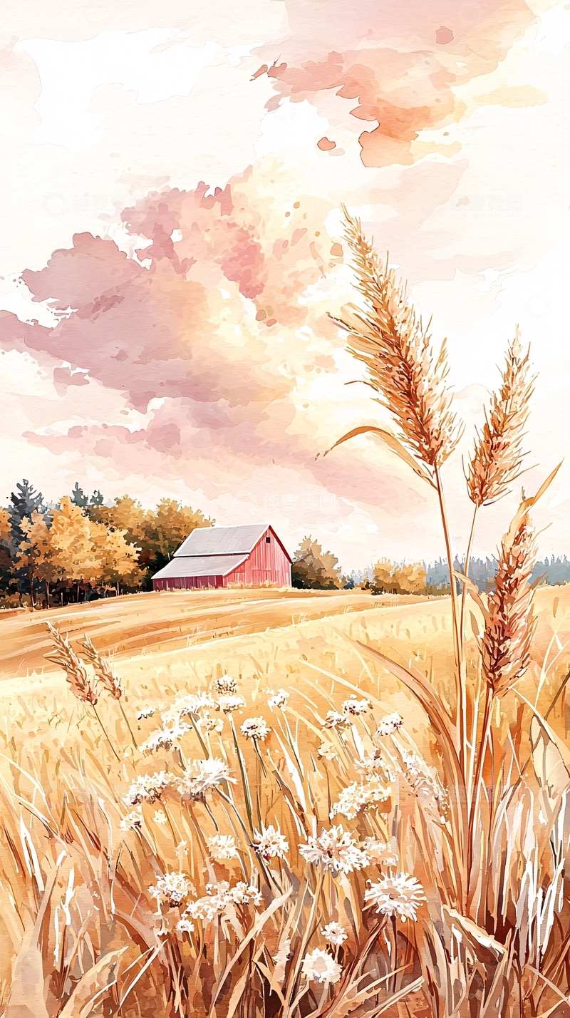 高清大图下载【趣麦麦图】秋日田野与红屋