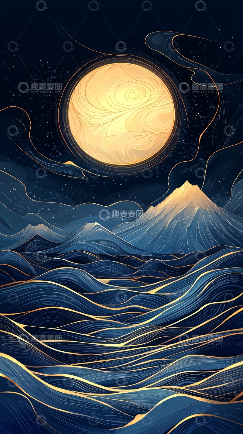 高清大图下载【趣麦麦图】夜空下的山海梦境